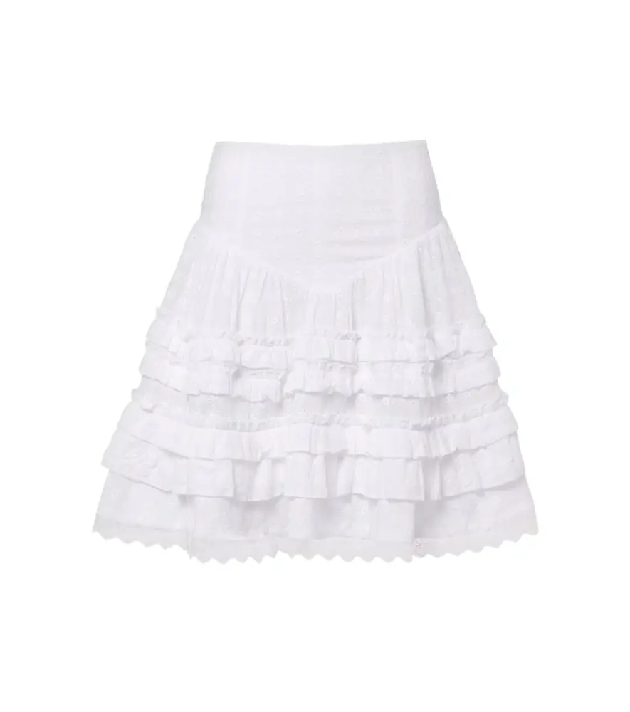 Ganni Broderie anglaise tiered cotton miniskirt