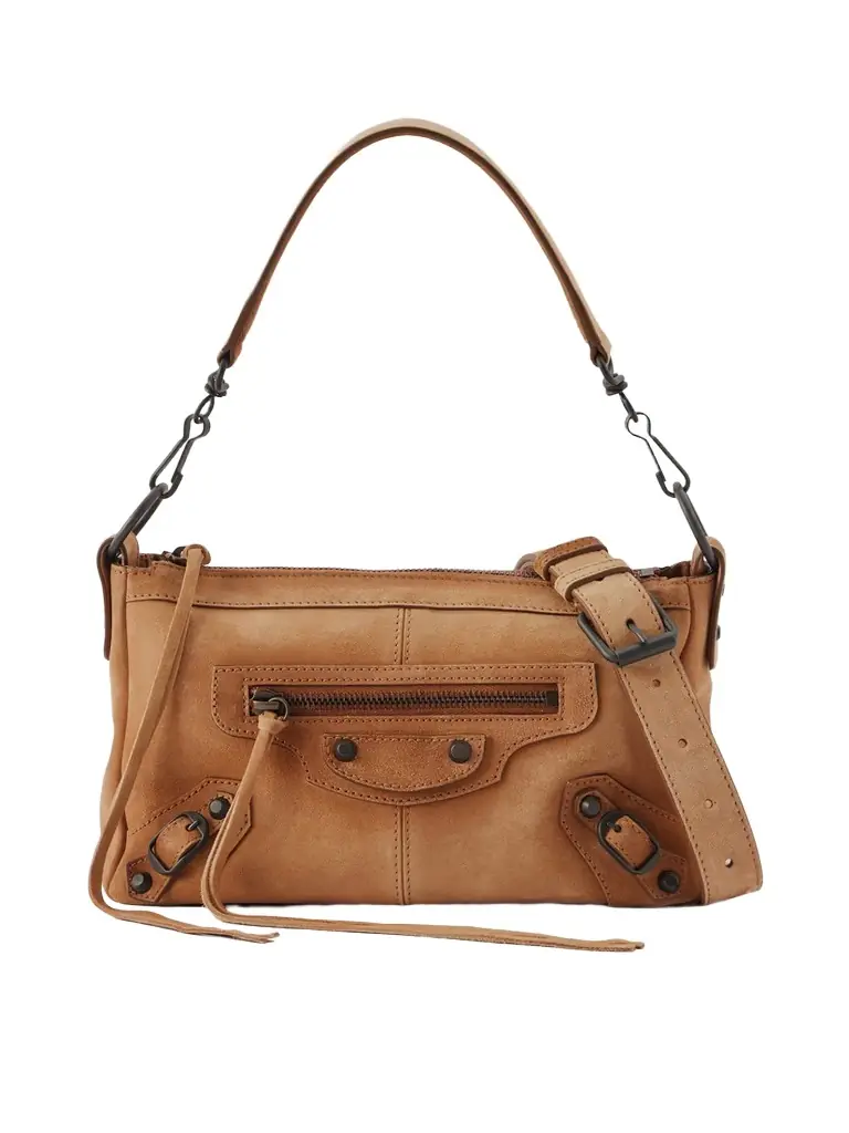 Balenciaga Le City Moto Mini Suede Shoulder Bag