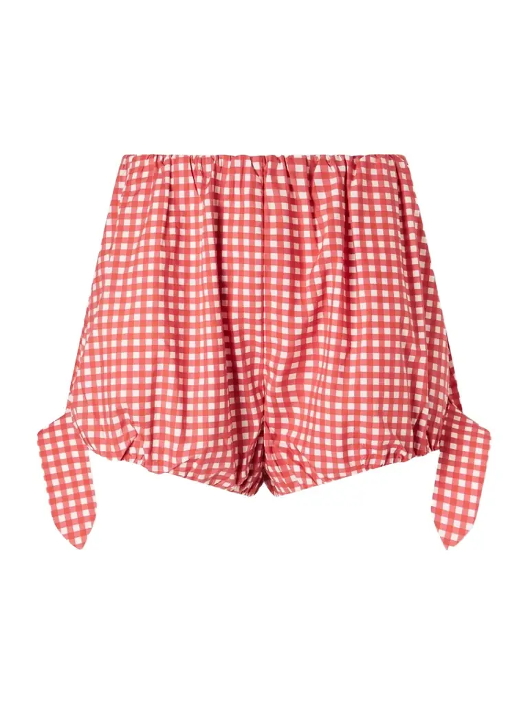 Posse Rosie Tie-detailed Checked Cotton-poplin Shorts