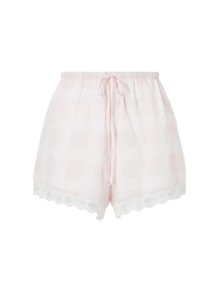Posse Marilyn Lace-trimmed Checked Cotton Shorts