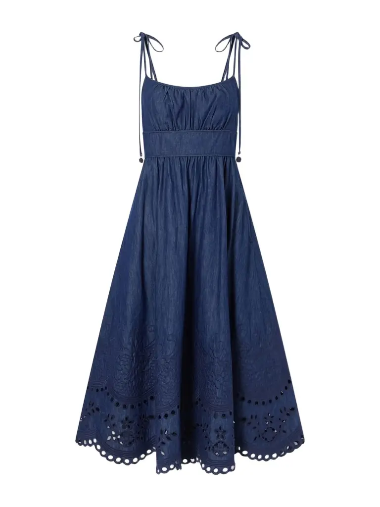 Zimmermann Mahon Broderie Anglaise Cotton-denim Midi Dress