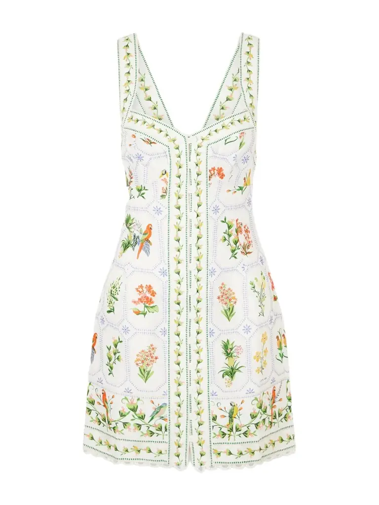 Farm Rio Tropical Porcelain Printed Linen Mini Dress