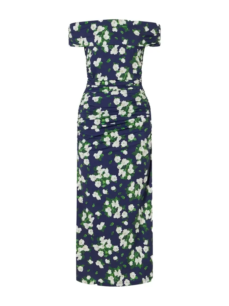 Carolina Herrera Floral-print Gathered Satin Midi Dress