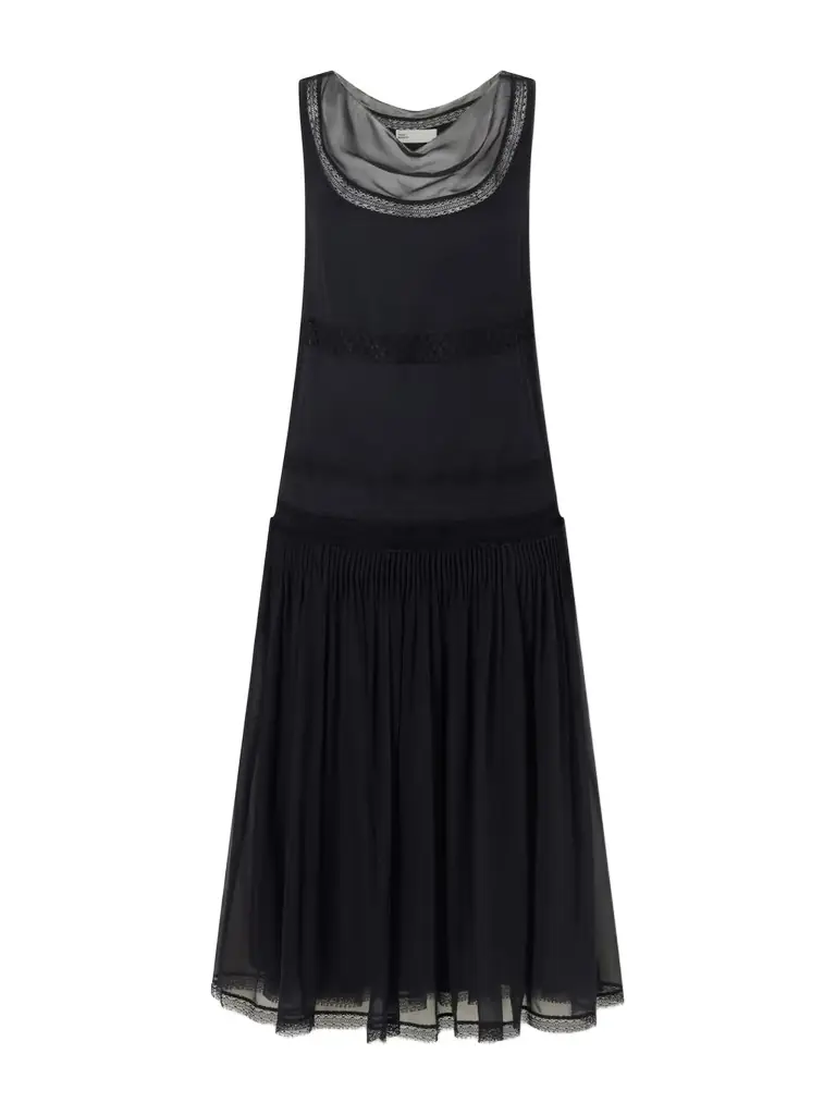 Tory Burch Pleated Lace-trimmed Silk-georgette Midi Dress