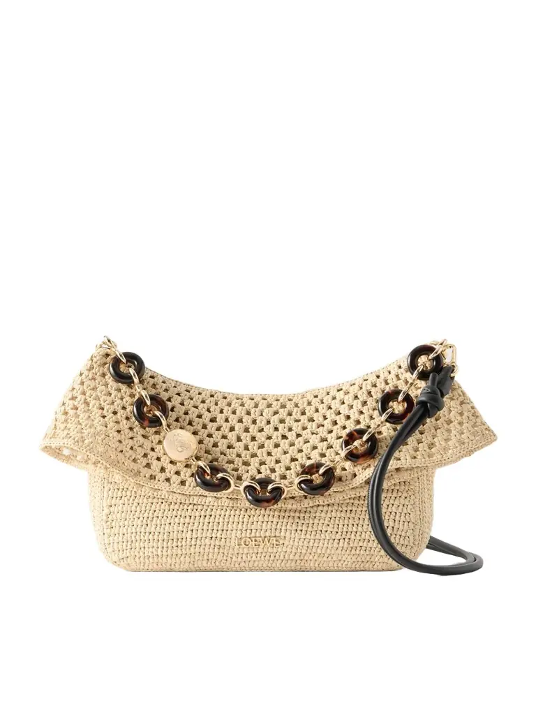 Loewe + Paula's Ibiza Ola Medium Embellished Raffia Shoulder Bag