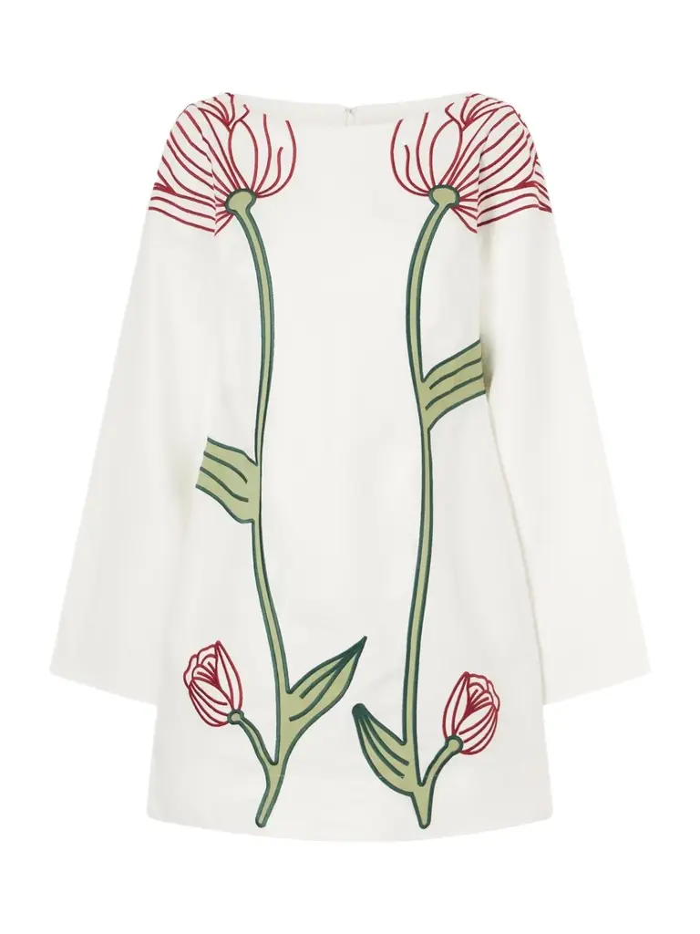 Farm Rio Flower Embroidered Linen Mini Dress