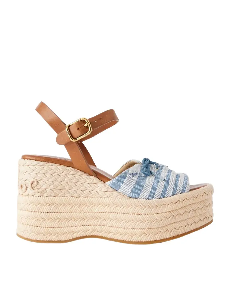 Chloé Leather-trimmed Striped Canvas Platform Sandals