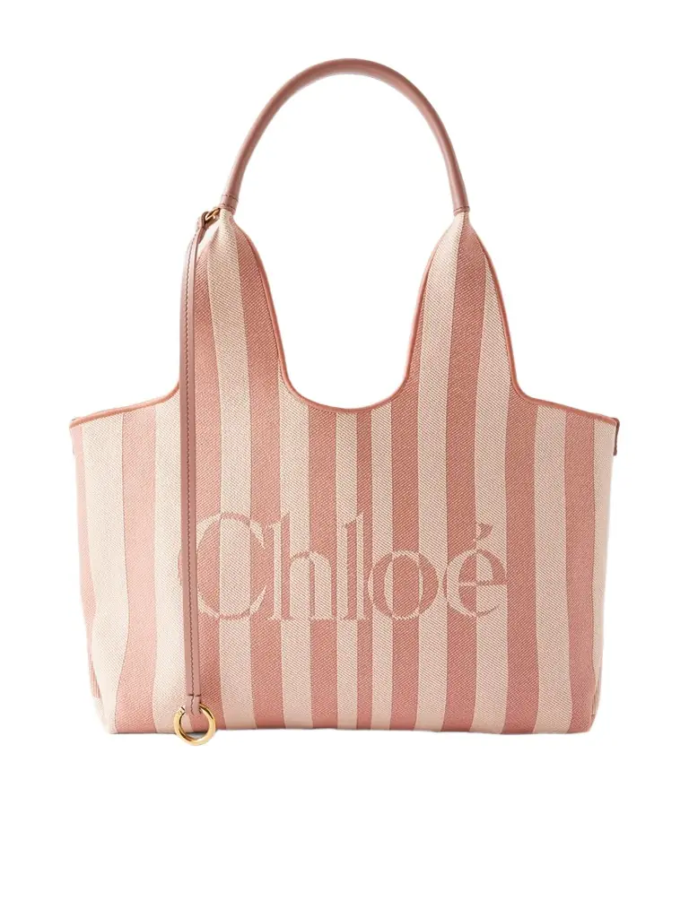Chloé Striped Leather-trimmed Canvas Shoulder Bag