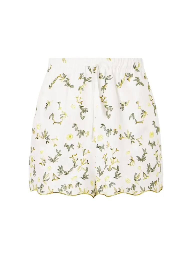 Cristiano Marcheli Elena Floral-embroidered Linen Drawstring Shorts