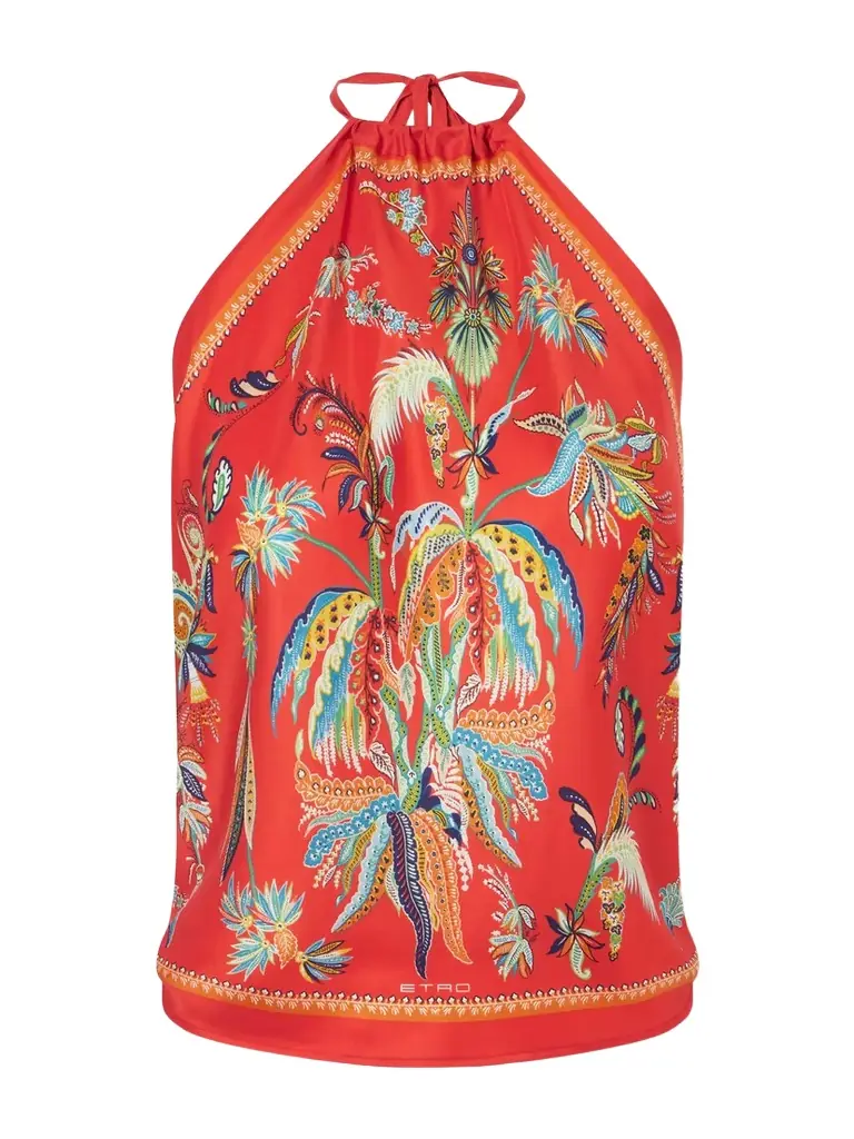 Etro Printed Silk-satin Halterneck Top