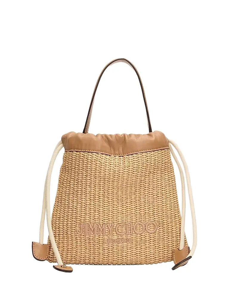 Jimmy Choo Women's Raffia Drawstring Pouch - Natural Tan Light Gold
