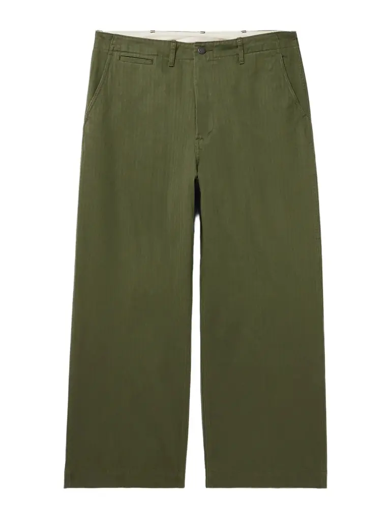 Beams Plus Wide-Leg Herringbone Cotton-Twill Trousers