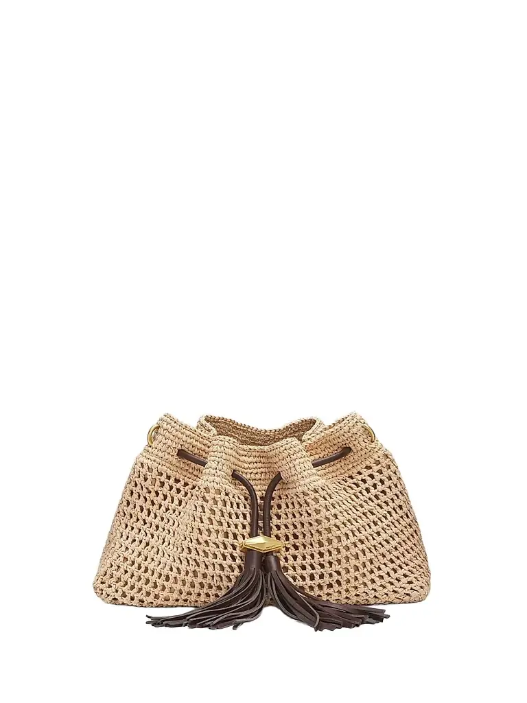 Jimmy Choo Women's Cinch  Raffia Shoulder Bag - Natural Chocolate Gold - Women's Bags