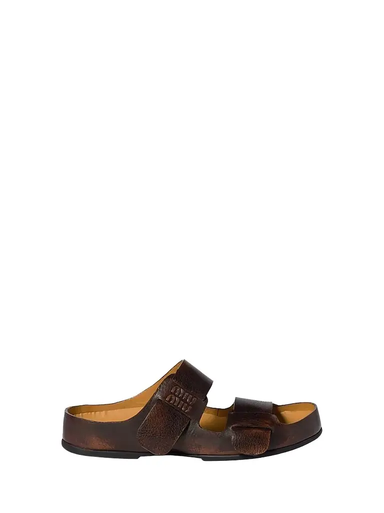 Miu Miu Women's Bleached Leather Sandals - Brown