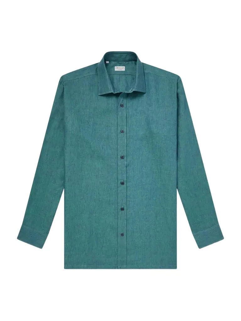 charvet dress shirts Men's Point-Collar Cotton Shirt, Blue, Men's, 16 Point collar Charvet Linen Shirt - Men