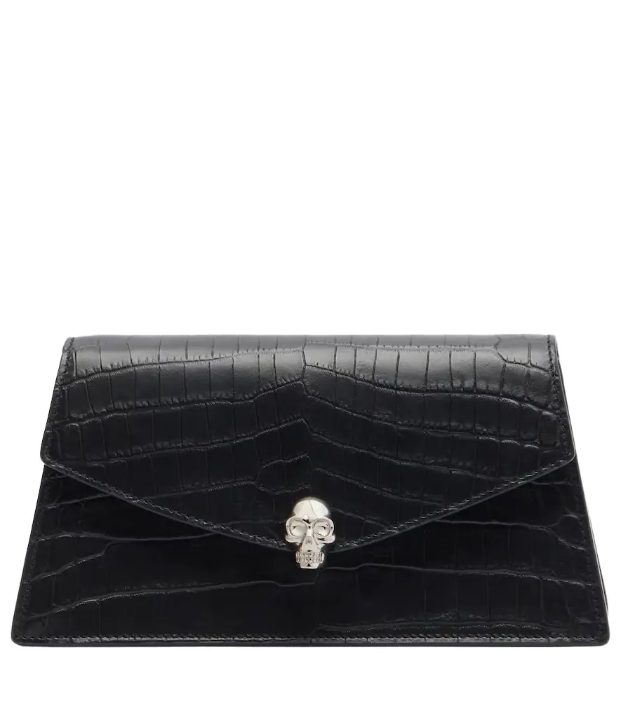 McQueen Skull Mini croc-effect leather clutch
