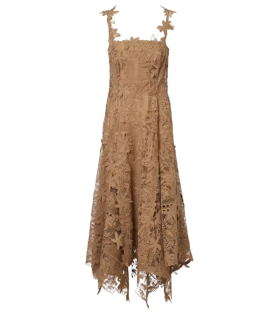 Oscar de la Renta Floral guipure lace midi dress