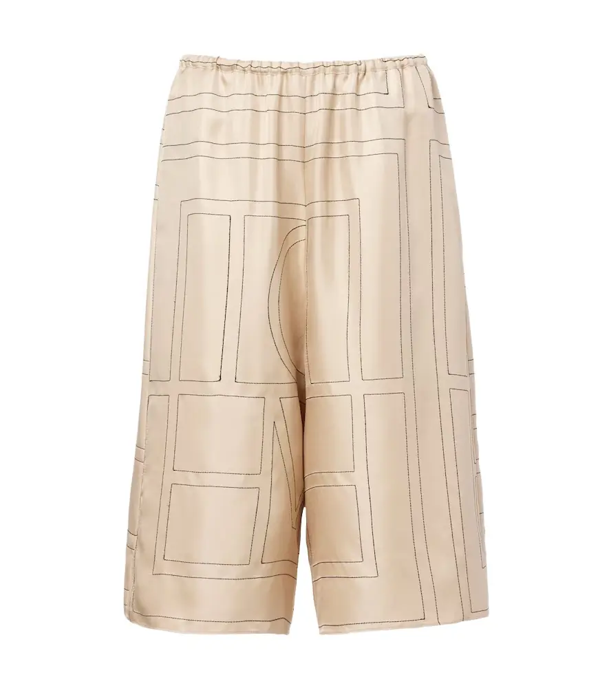 Toteme Embroidered silk satin Bermuda shorts