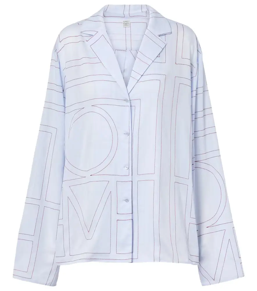 Toteme Embroidered cotton-blend poplin pajama shirt