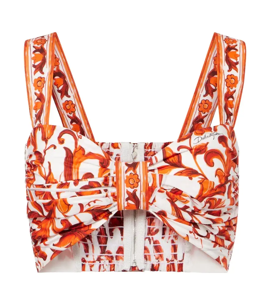 Dolce & Gabbana Majolica cotton poplin crop top