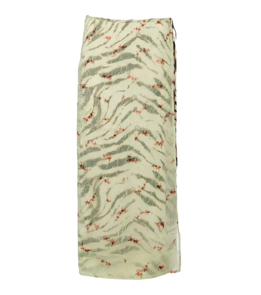 Ganni Printed organza wrap skirt