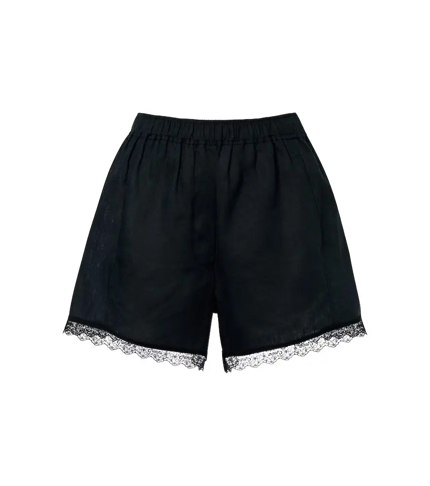 Ganni Lace-trimmed linen shorts