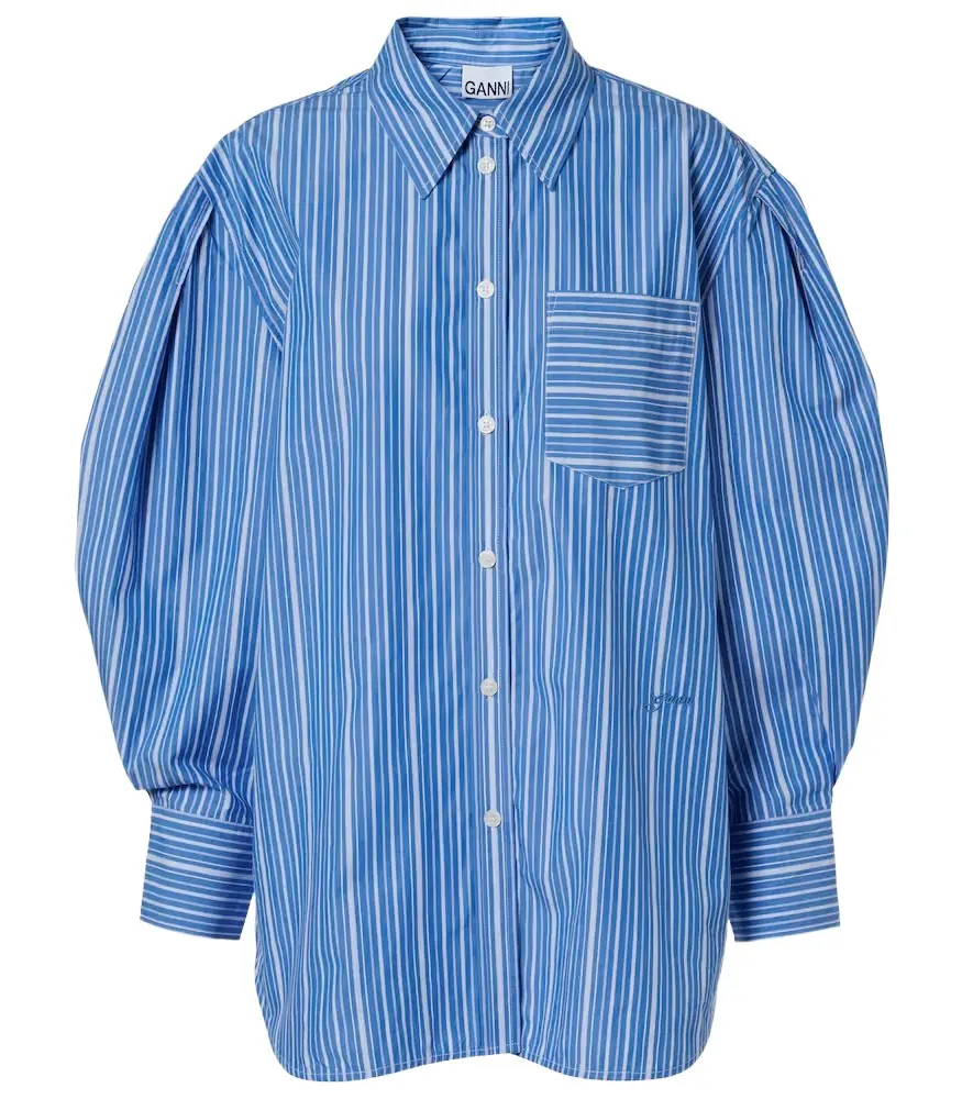 Ganni Striped oversized cotton poplin shirt