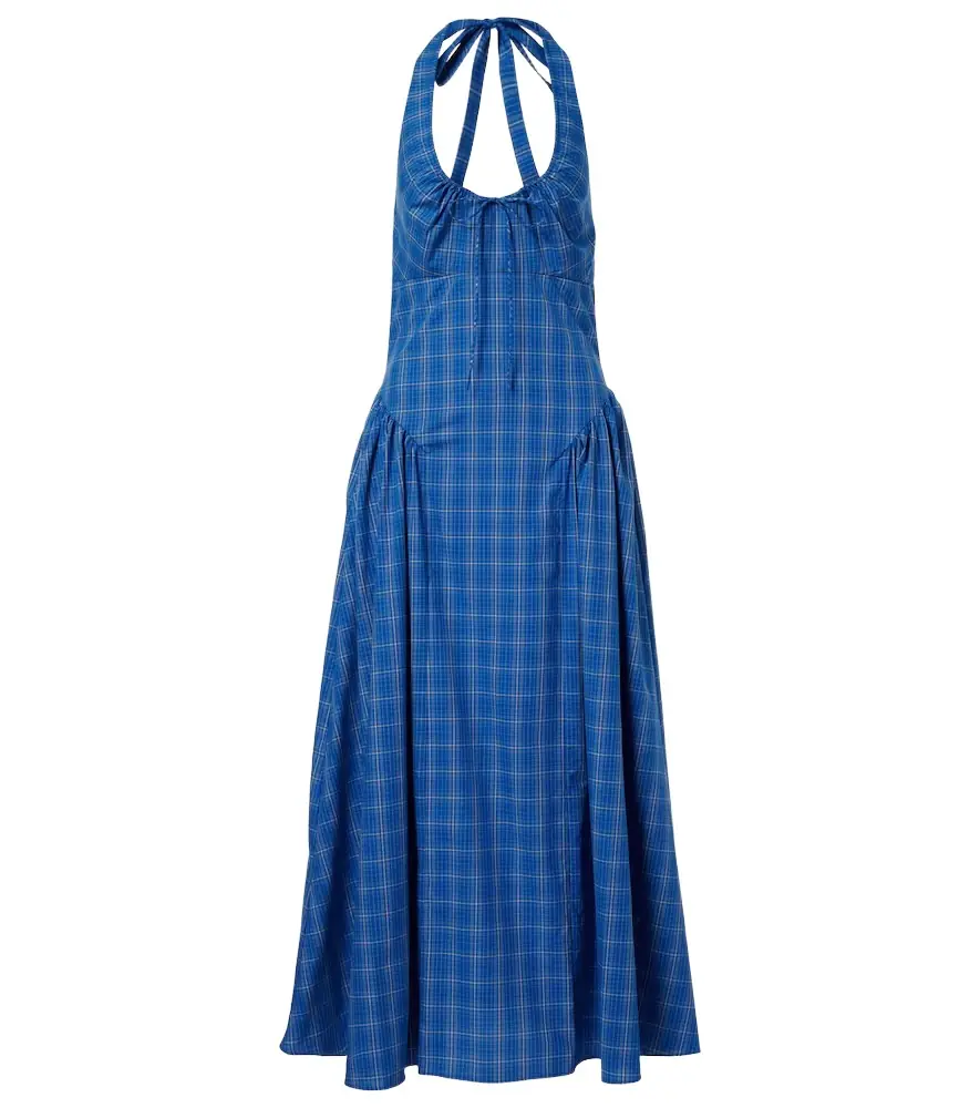 Faithfull Del Ros plaid halterneck cotton midi dress
