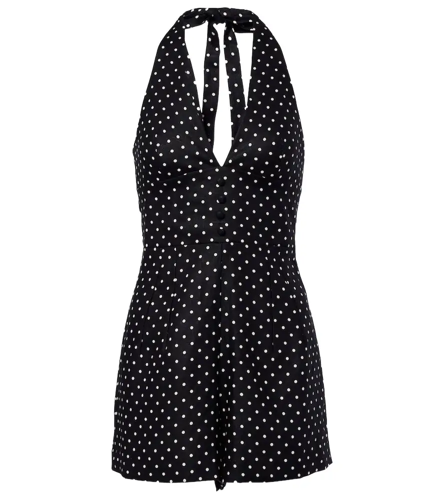 Faithfull Sofia polka-dot halterneck linen romper