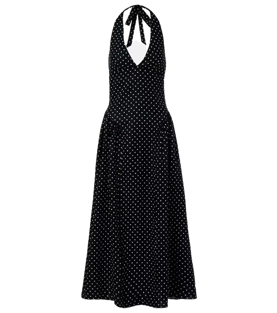 Faithfull La Cala polka-dot halterneck linen midi dress