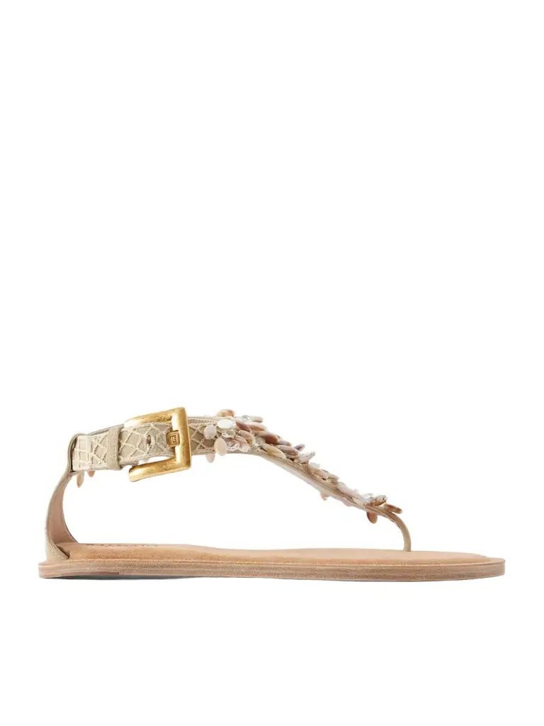 Balmain Runway Bead-embellished Suede Sandals