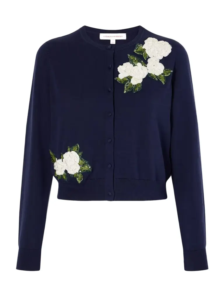 Carolina Herrera Floral-embellished Silk And Cotton-blend Cardigan