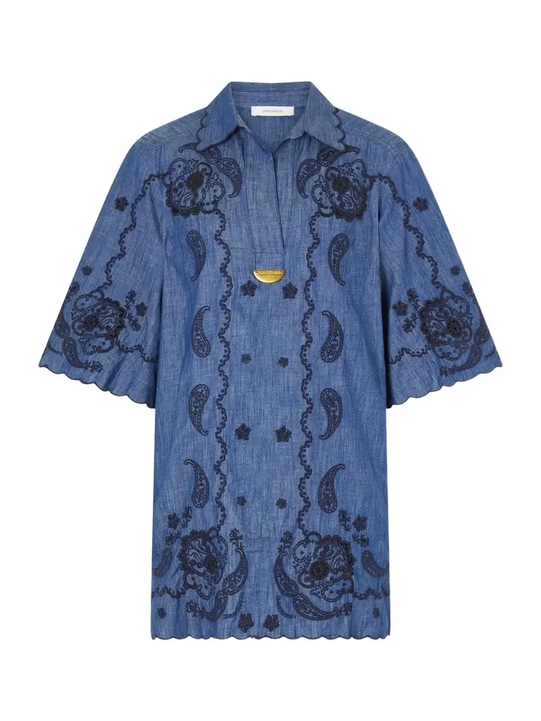 Zimmermann Aster Broderie Anglaise-trimmed Cotton-denim Mini Dress