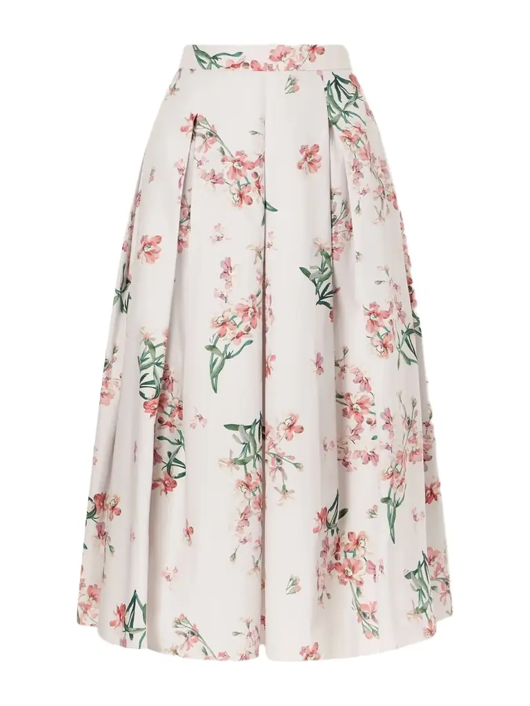 Erdem Pleated Floral-print Cotton-poplin Midi Skirt