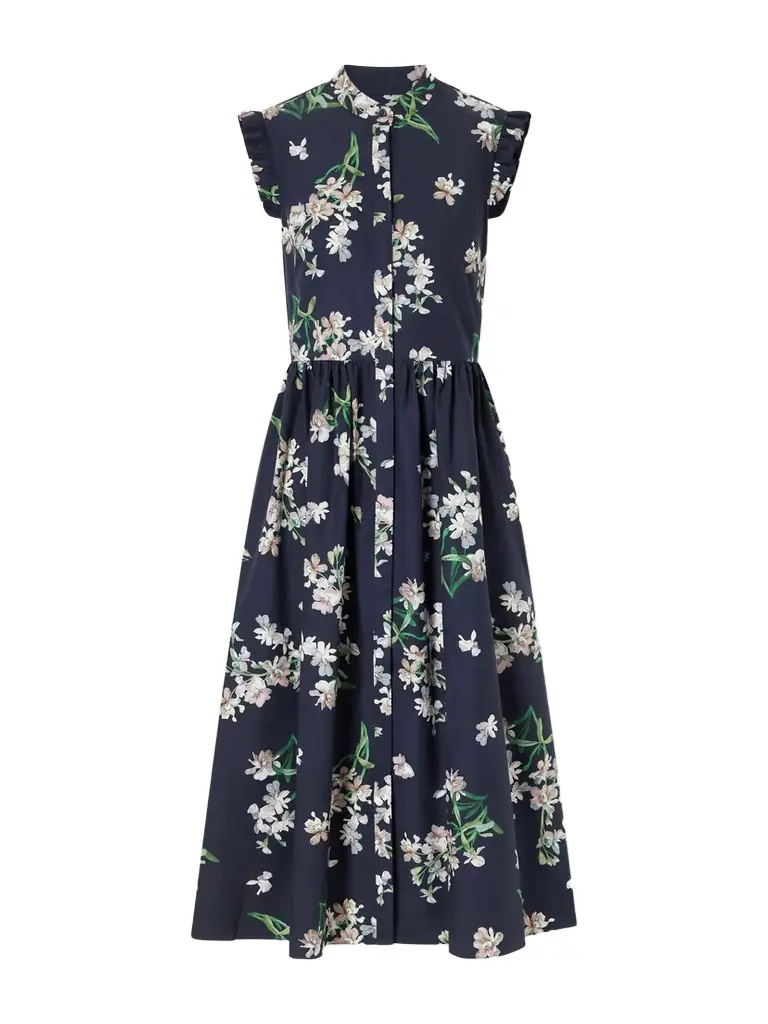 Erdem Pleated Ruffled Floral-print Cotton-poplin Midi Dress