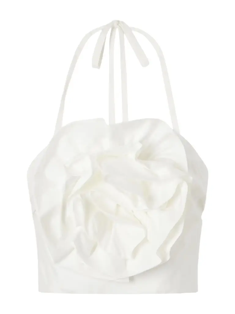 Carolina Herrera Floral-appliquéd Cotton-blend Halterneck Top