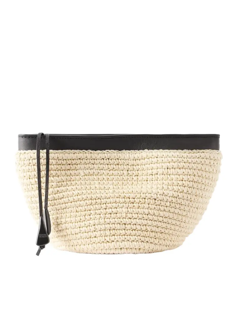 Hunting Season Leather-trimmed Raffia Clutch