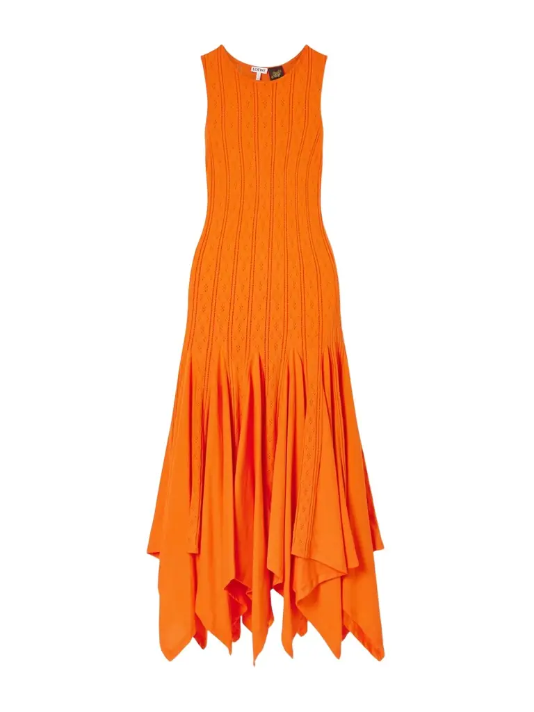 Loewe + Paula's Ibiza Pointelle-knit Cotton-jersey Midi Dress