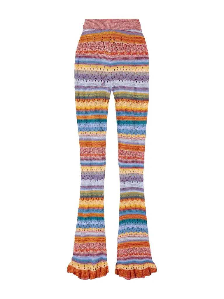 Etro Striped Open-knit Cotton Straight-leg Pants