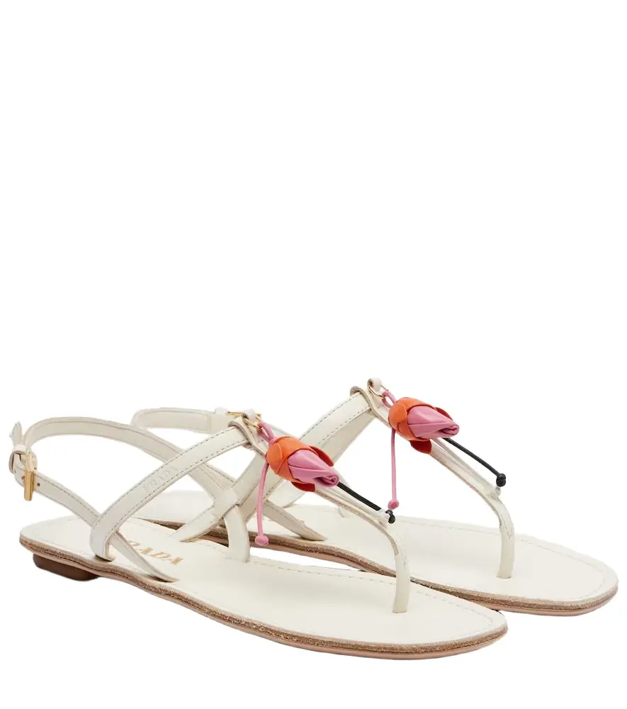 Prada Floral-appliqué leather thong sandals