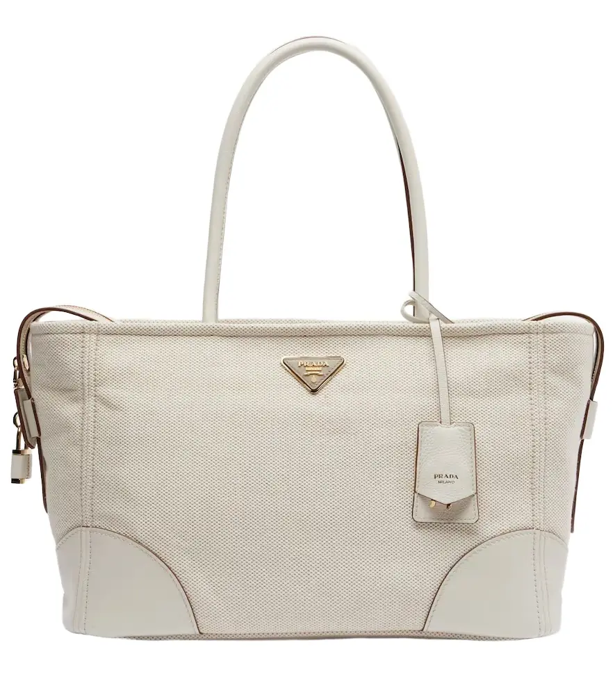 Prada Large leather-trimmed tote bag - Women's Bags
