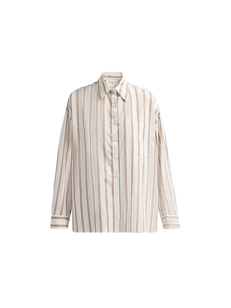 TWP Women's Something Borrowed Stripe Cotton Button-Front Shirt - White Khaki
