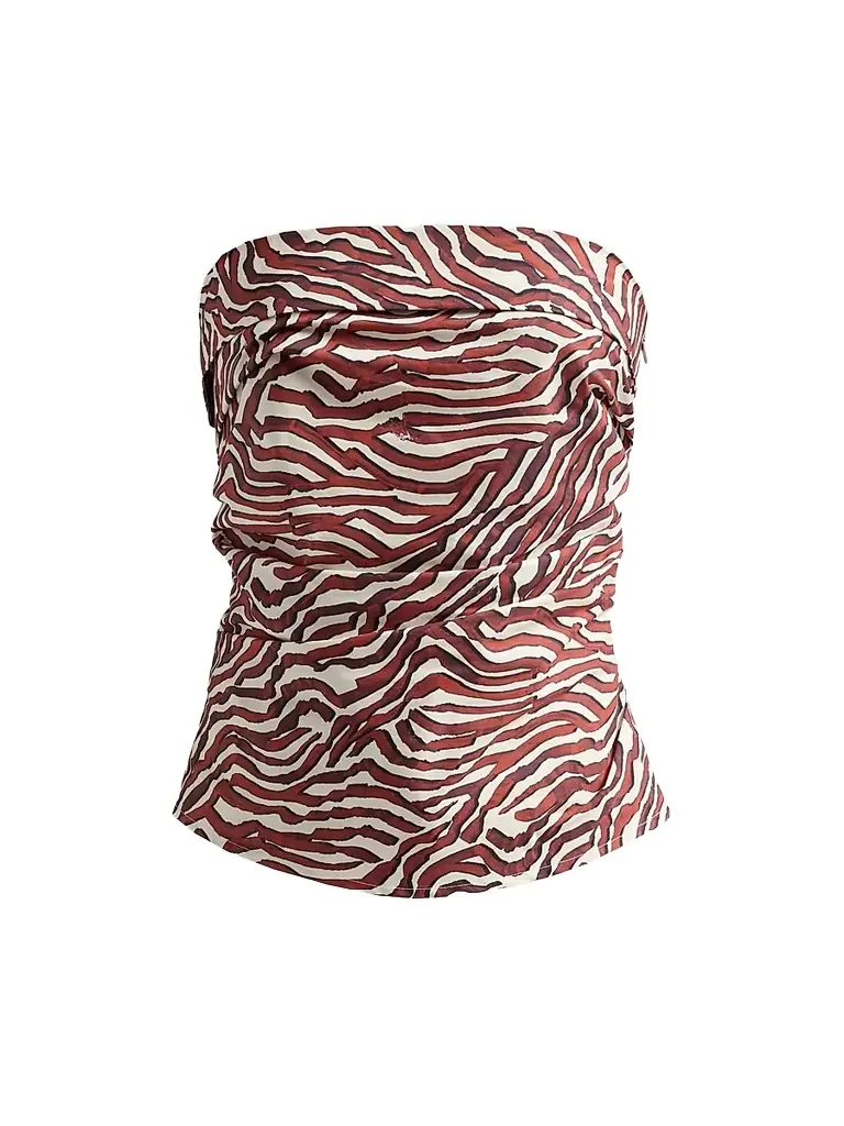Proenza Schouler White Label Women's Maisy Coral-Print Poplin Strapless Top - Rust Cream Multi - Women's Clothing