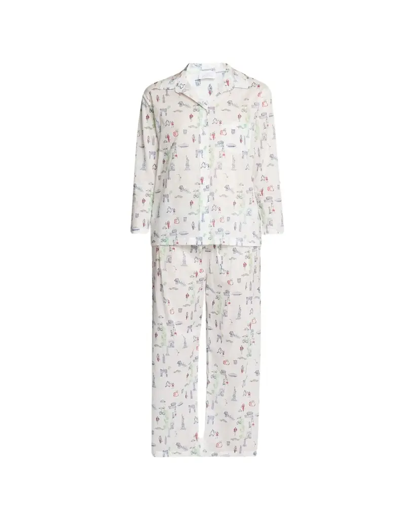 Pour Les Femmes NYC Icon Map-Print Egyptian Cotton Pajama Set