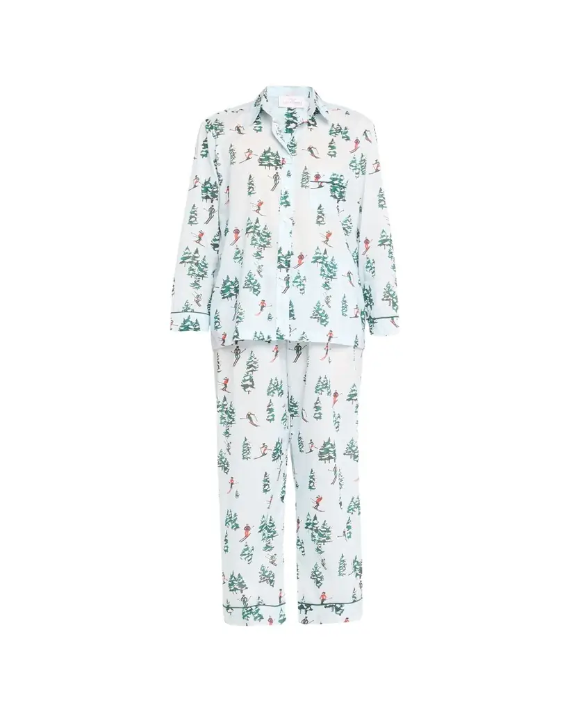 Pour Les Femmes Cropped Ski-Print Cotton Pajama Set