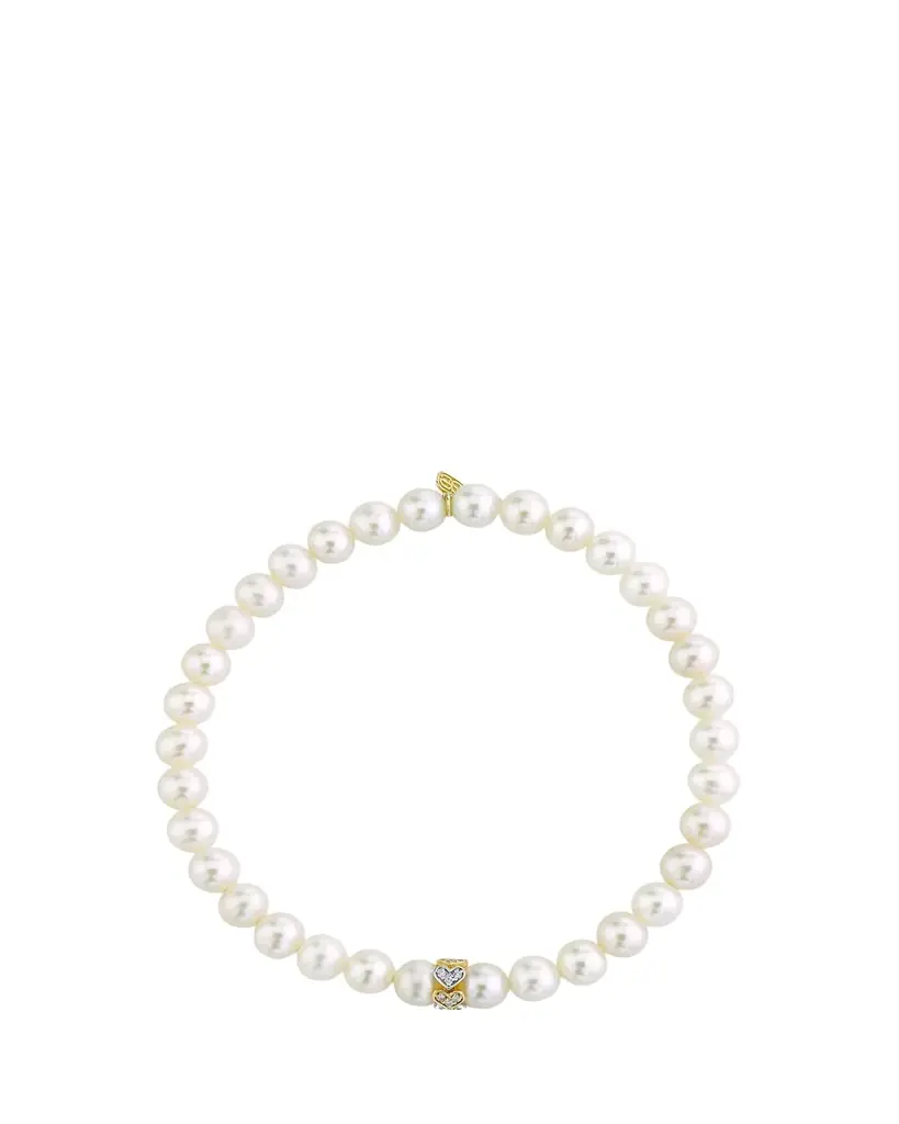 Sydney Evan 6mm Eternity Heart Diamond Rondelle on Pearl Stretch Bracelet