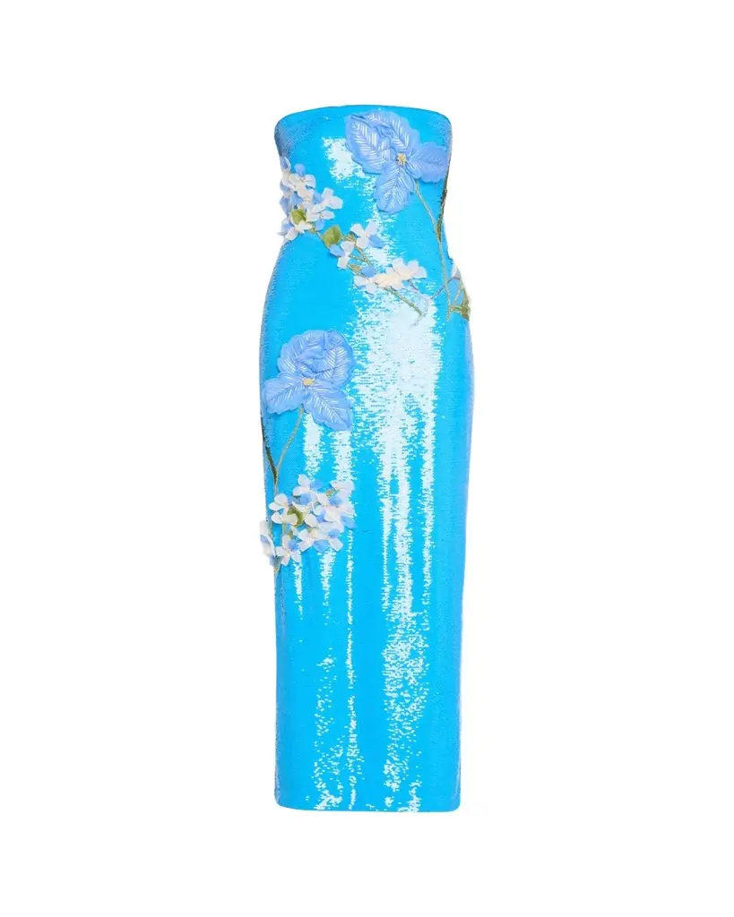 Monique Lhuillier Strapless Iris Applique Sequined Gown