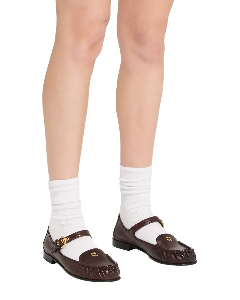 Miu Miu Leather Mary Jane Loafers - Women's Shoes
