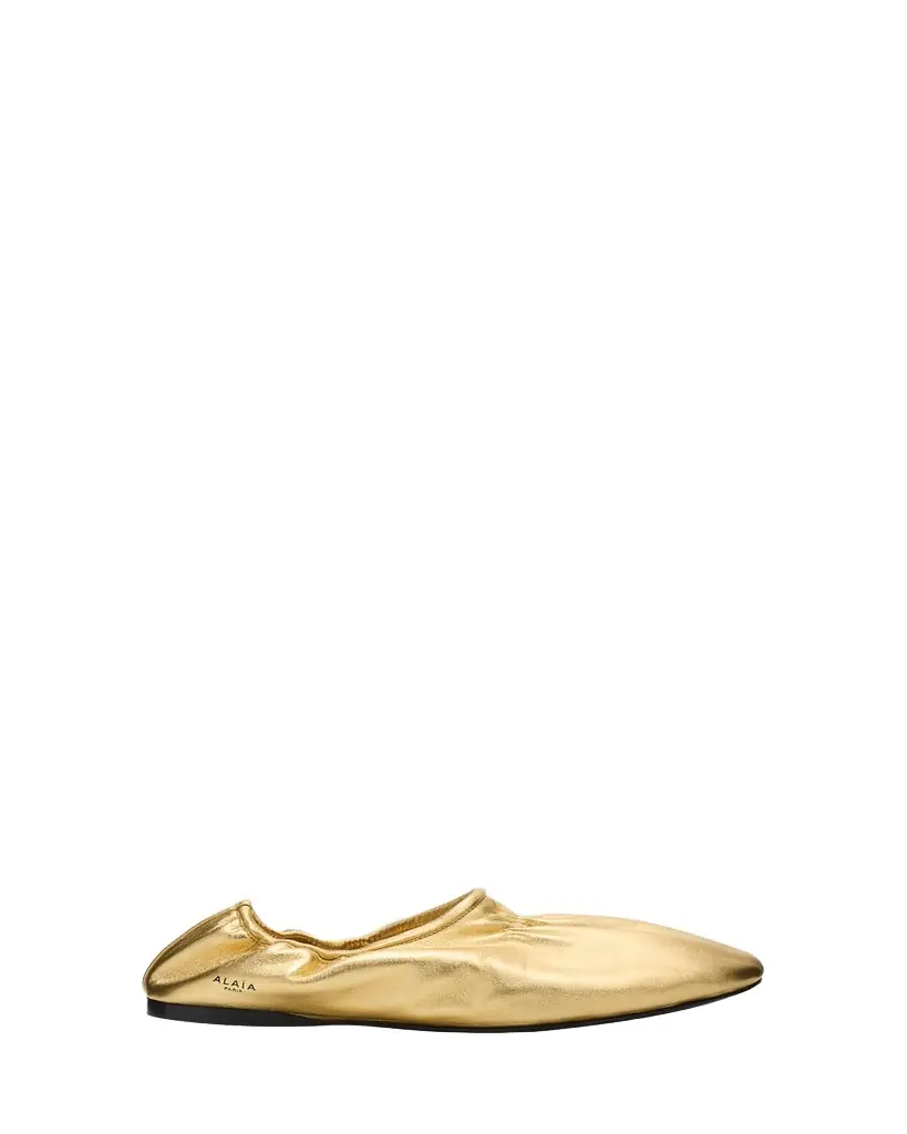 ALAIA Metallic Laminated Leather Ballerina Flats