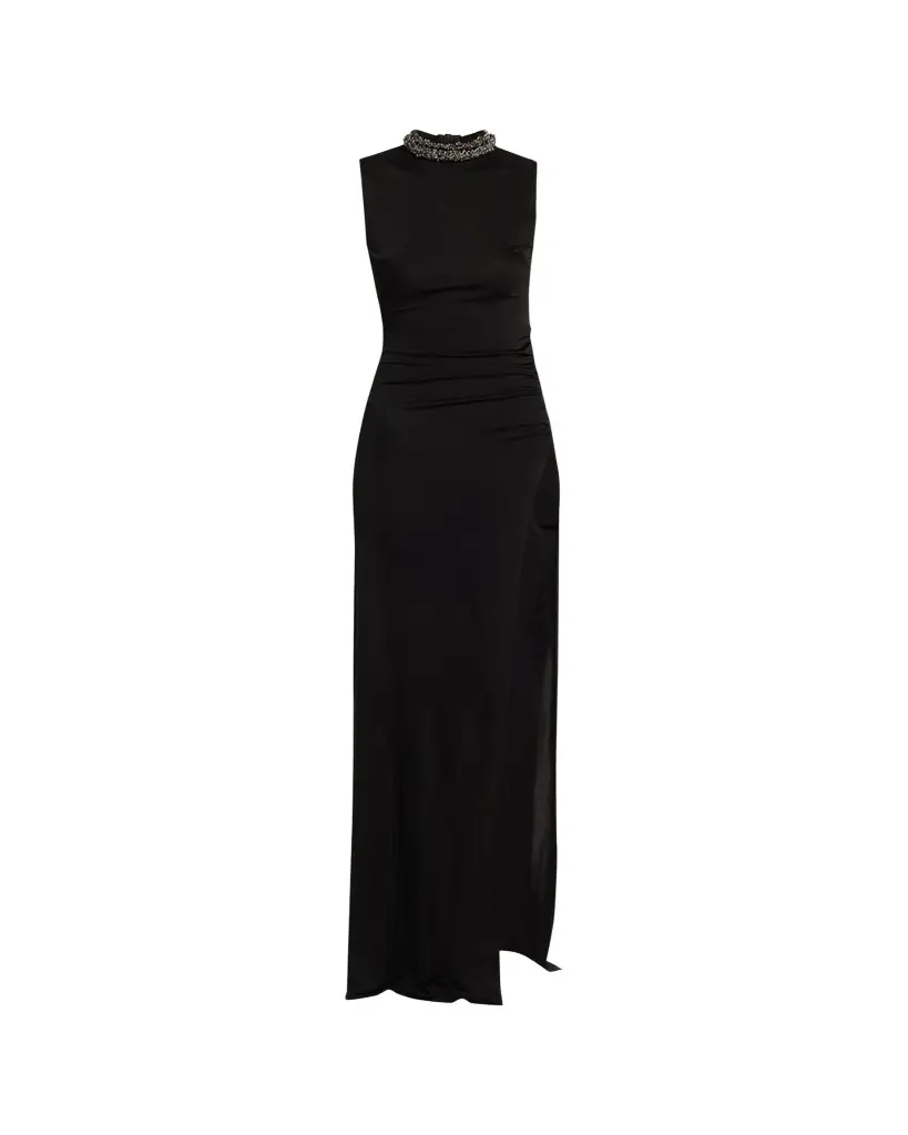 The New Arrivals by Ilkyaz Ozel Fonda Beaded Side-Slit Column Gown